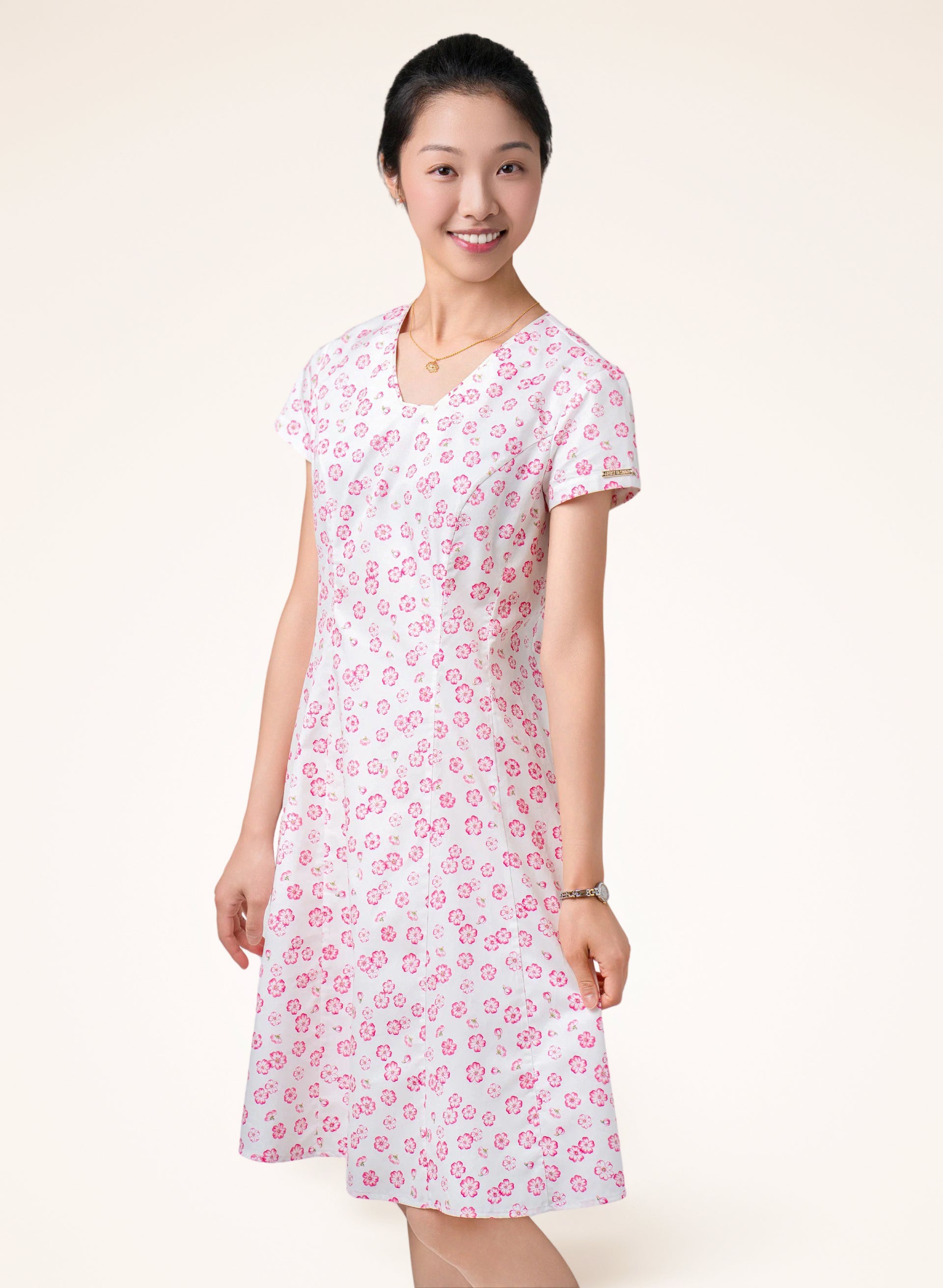 Women's Floral-print Summer Dress Pink Floral / 8 Women's Floral-print Summer Dress Pink Floral / 8